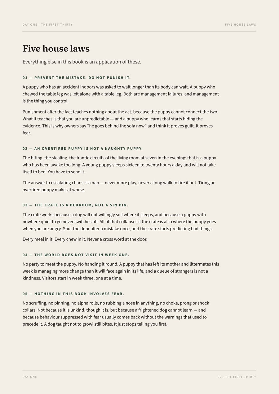 The five house laws page from The First Thirty